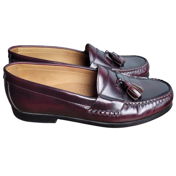Johnston & Murphy Hayes Tassel Loafers Mens 9.5M Burgundy Leather Dress Shoes - Picture 2 of 10